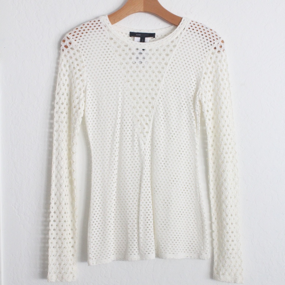 BCBGMAXAZRIA ELAIN LONG-SLEEVE LACE TOP